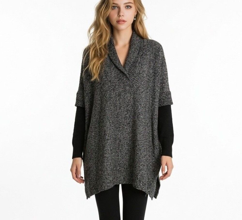 Alya Black Poncho Cowl Neck Oversized Poncho Sweater Size S/M